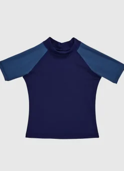 Aqua Blu Rashies^Building Blocks Short Sleeve Rash Vest Navy